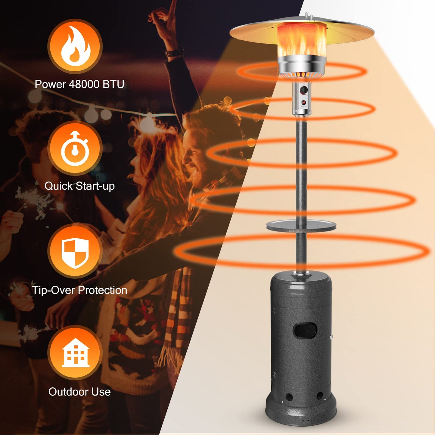 Giantex Outdoor Propane Heater, 50000 BTU Standing Gas Heater w/Shelf Tabletop & Wheels, Tip-Over Protection & Auto Shut Off, CSA Certified, Portable Patio Heaters for Home & Commercial Use (Grey)
