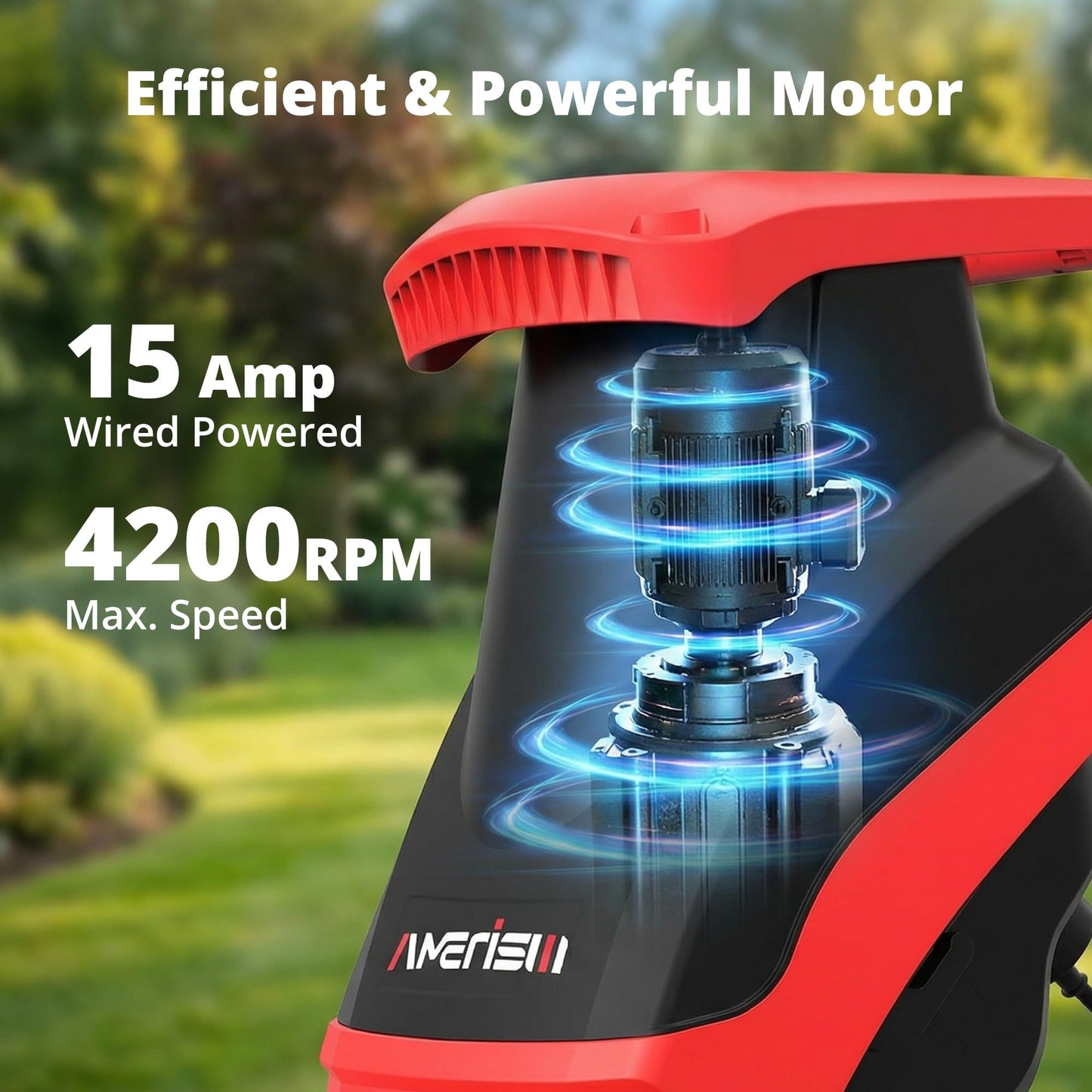 AMERISUN Electric Wood Chipper Shredder 15-Amp, 4200RPM Leaf Mulcher with 1.75-Inch Branch Capacity, Portable Yard Waste Shredder with 50L Collection Bag for Garden, Lawn & Landscaping Cleanup