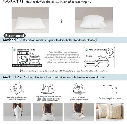 MIULEE Throw Pillow Inserts - Pack of 2, 12x24 Inch, 100% Virgin Fiber Filling for Bed & Couch