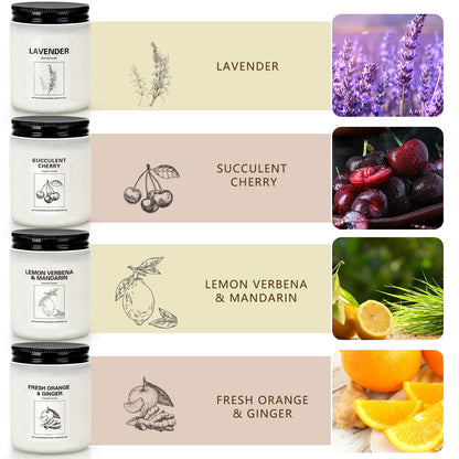 Soy Wax Scented Candle Gift Set, 4 Pack Lavender, Orange & Lemon Scents, Long Lasting Aromatherapy Candles for Home, Relaxing Gifts for Women, Perfect for Holiday, Thanksgiving & Christmas