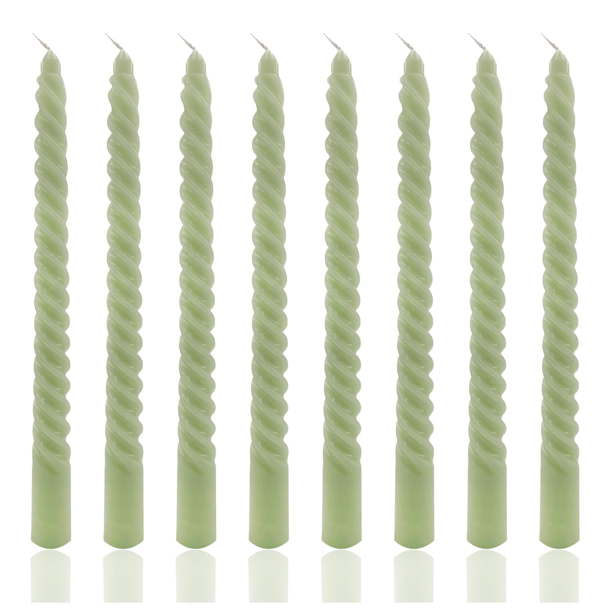 8 Pack 10 Inch Sage Green Spiral Taper Candles Long Burning Dripless Candles for Spring Decor Party Dinner Home Decor Wedding