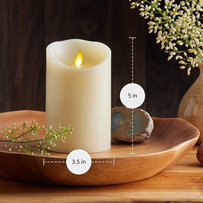 Luminara Scalloped Edge Flameless LED Candle, Ivory, 3" x 5", Battery Operated, Moving Flame, Real Wax Pillar with Timer, Vanilla Honey Scented