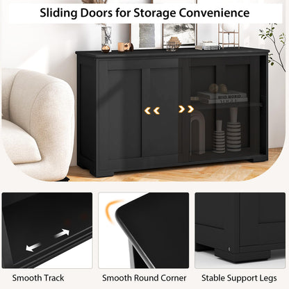 Byroce Buffet Cabinet Sideboard, Wood Storage Credenza Cupboard with Adjustable Shelf & 2 Sliding Doors, Stackable Coffee Bar Cabinet Console Table for Dining Room, Living Room, Kitchen (1, Black)