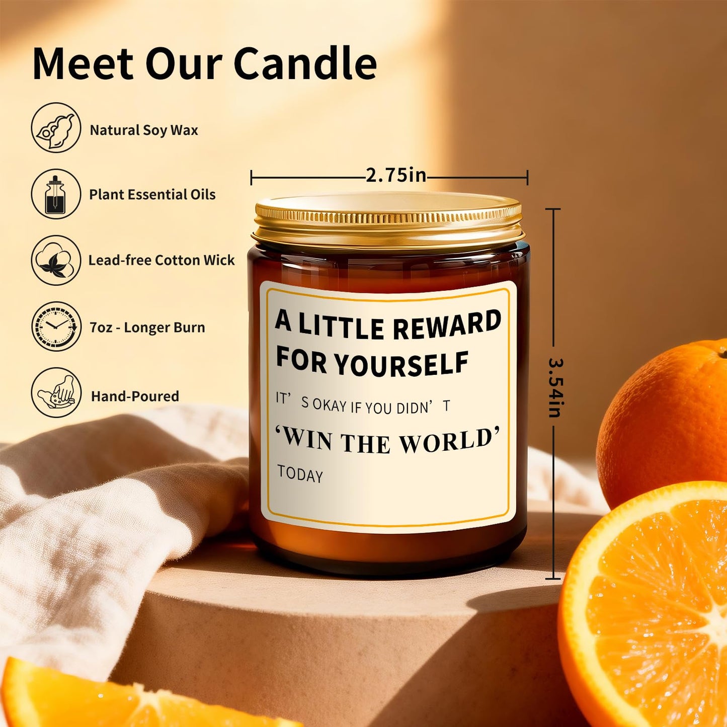 Reward Candle Gifts for Women Men - 7 oz Orange Scented Candle - Soy Candle Gift for Women, Birthday Mother Gifts for Mom, Encouragement/Cheer Up/Positive Gift for Friends, Coworker, Sister