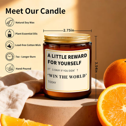 Reward Candle Gifts for Women Men - 7 oz Orange Scented Candle - Soy Candle Gift for Women, Birthday Mother Gifts for Mom, Encouragement/Cheer Up/Positive Gift for Friends, Coworker, Sister