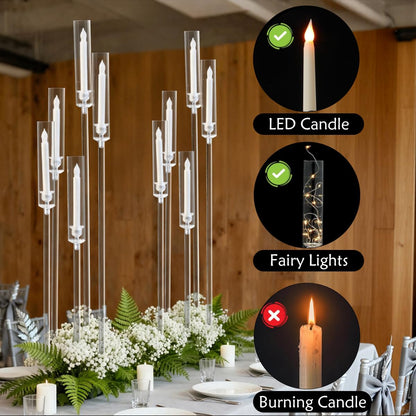 10pcs 5 Arm Acrylic Candelabra Centerpieces for Wedding,Floor Candle Holders with Removeshade for Christmas Party Fireplace Valentine's Day candelabros de centros de mesas Prom Entrance Decorations