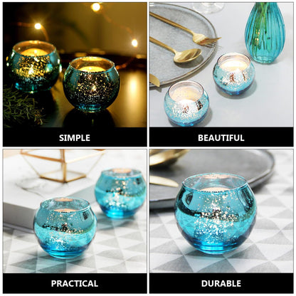 Uonlytech 12pcs Blue Speckled Hollow Glass Candle Holders Decorative Tealight Candle Cups for Living Room and Hospitality Table Décor