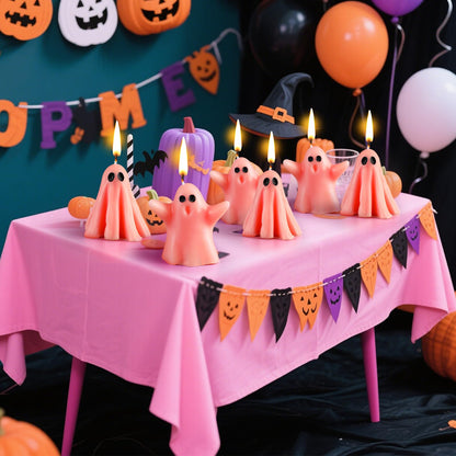 Conelist 6 Pieces Halloween Large Ghost Candles White Spooky Scented Halloween Candles Horror Gifts Candle Tea Lights Goth Room Decor for Summer Dining Table Party Bedroom(Pink Style,Pink)