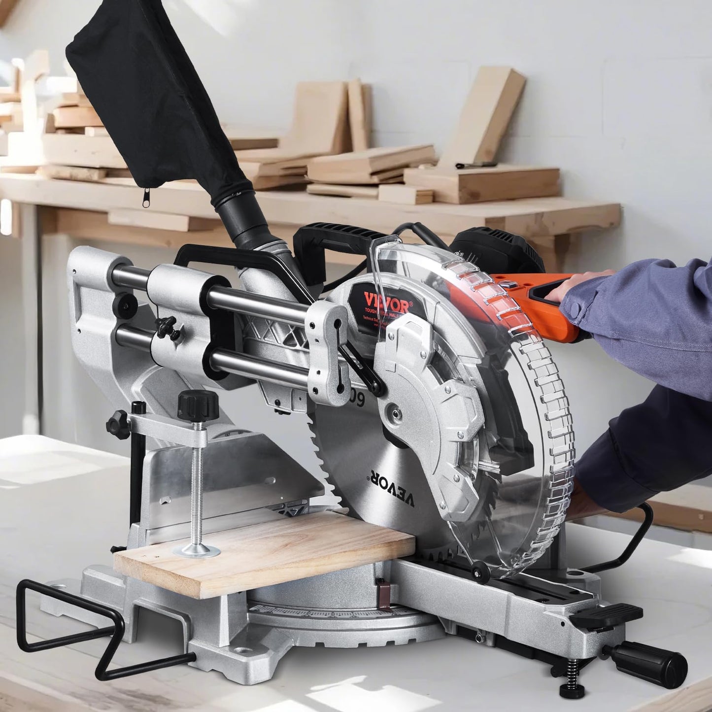 VEVOR Sliding Compound Miter Saw, 12-Inch Blade, 15 Amp Motor, 60-Tooth, Corded Double Bevel Sliding Miter Saw, LED Precision Alignment, Angle Adjustable, for Wood, Composite Decking, Laminates