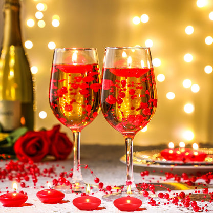 Fumete 40 Pcs Red Floating Candles with Pearl Strings for Wedding Centerpieces, Radiant Unscented Water Floating Tealights for Romantic Dinner, Party, Anniversary Decor