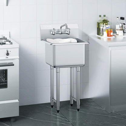 VEVOR Stainless Steel Prep & Utility Sink, 1 Compartment Free Standing Small Sink Include Faucet & legs,commercial Single Bowl Sinks for Garage, Restaurant, Kitchen, Laundry