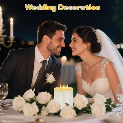 Large 3 Wick Flameless Candles, 4"x4" Flickering Flameless Candles with Remote & Timer, Dimmable Real Wax LED Candles Battery Operated, Electric Pillar Candles for Home Wedding Christmas Decor (White)