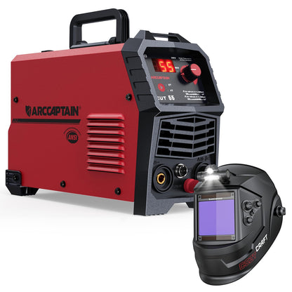 ARCCAPTAIN 55A Plasma Cutter, Non-Touch Pilot Arc High-Frequency Plasma Cutting Machine + ARCCAPTAIN Large View 3.94" x 3.66" True Color Auto Darkening Welding Helmet with Light