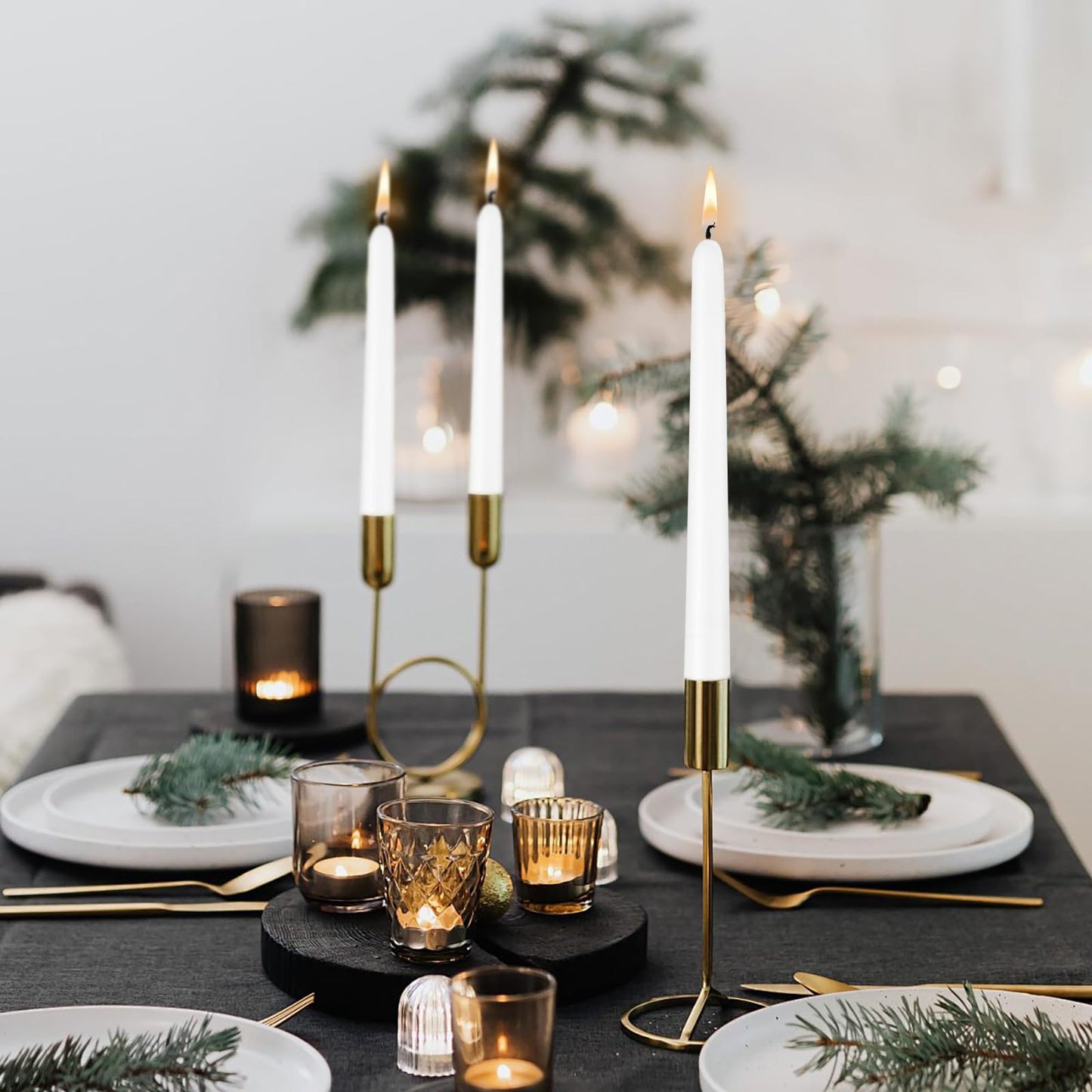 10 inch Cone-Shaped Candle Set of 5- Drip Free Dinner Candle - Long Burning, Perfect for Dinner, Parties, or Weddings (White)