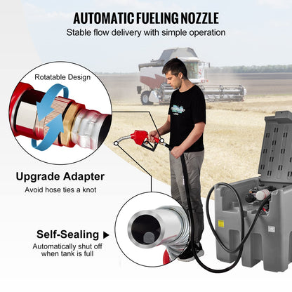 VEVOR Portable Diesel Tank, 116 Gallon Capacity & 10 GPM Flow Rate, Diesel Fuel with 12V Electric Transfer Pump and 13.1ft Rubber Hose, PE Transfer Tank for Easy Fuel Transportation, Gray