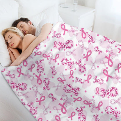 Breast Cancer Awareness Pink Ribbon Blanket - Soft Flannel Throw for Women, 40x50inches