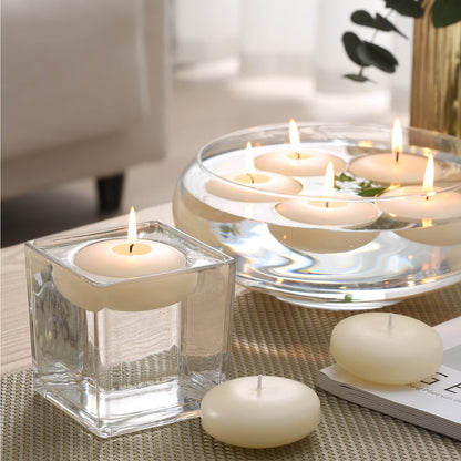 qinxiang 12 Pack Floating Candles, 3” Ivory Unscented Dripless Wax Burning Candles, for Cylinder Vases, Weddings, Party and Holiday