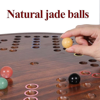 HOROW Wahoo Board Game - 20 Inch Solid Wood Board with 24 Natural Gemstone Marbles &amp 6 DiceDouble-Sided for 4 and 6 Players - Perfect for Family Game Nights and Parties（Deluxe Edition）