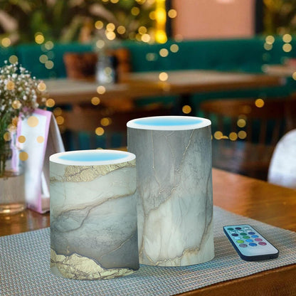 Zathe Flameless Flickering Candles Remote Led Pillar Candles for Home Decor Marble Brown Beige
