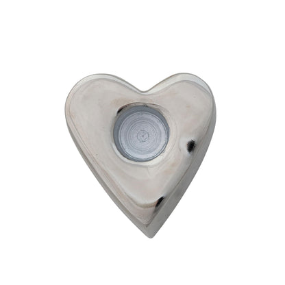 Creative Co-Op Cast Aluminum Heart Shaped Taper Candle Holder, Nickel Finish