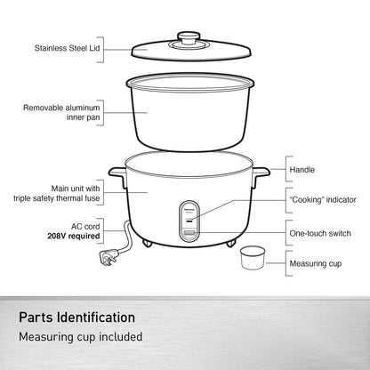 Panasonic Commercial Electric Rice Cooker, 208V Extra-Large Capacity 80-Cup (Cooked), 40-Cup (Uncooked) with One-Touch Operation - SR-GA721L - Silver