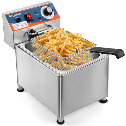12L Commercial Deep Fryer,1800W Deep Fryer with Basket,Adjustable Temperature,Lid,Stainless Steel Body DeepFryer Pot,Electric Coumtertop Fryer for Commercial Restaurant Home Use