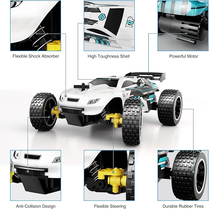 Tecnock RC Cars Remote Control Car for Kids 1:18 Scale 20 KM/H 2WD Offroad Buggy 2.4GHz RC Racing Car with USB-C Easy Charging &amp 50 Mins Playtime Toys Gifts for Boys &amp Girls
