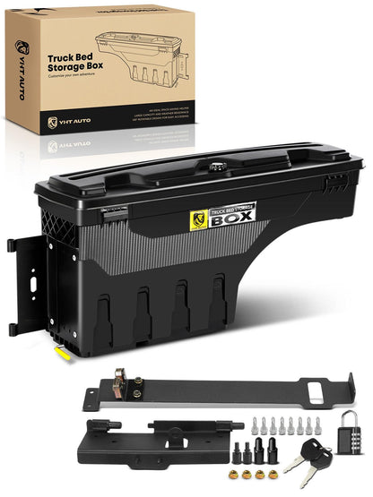 YHTAUTO Truck Bed Storage Tool Box Lockable Compatible with 2016-2023 Nissan Titan & Titan XD, Driver Side, Not Fit the UTILI-TRACK System, Not Fit Titan Box, Swing Waterproof Wheel Well Toolbox