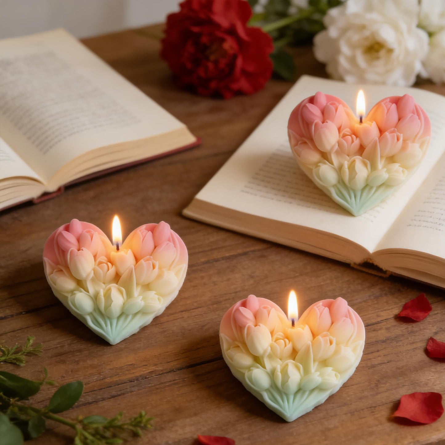 Tulip Heart Flower Petal Mold - Cylinder Molds Silicone Wave Spiral Candle Mold - Silicone Resin Casting Molds for Candle & Resin & Soap Craft Supplies