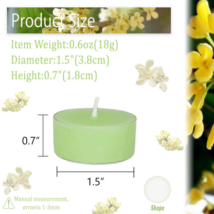 Light Green Tea Candles Tea Lights Smokeless Osmanthus Scent Tealight Candles Handmade Tealights Set of 24 Long Burning for Wedding Meditation Dinner Home Decor