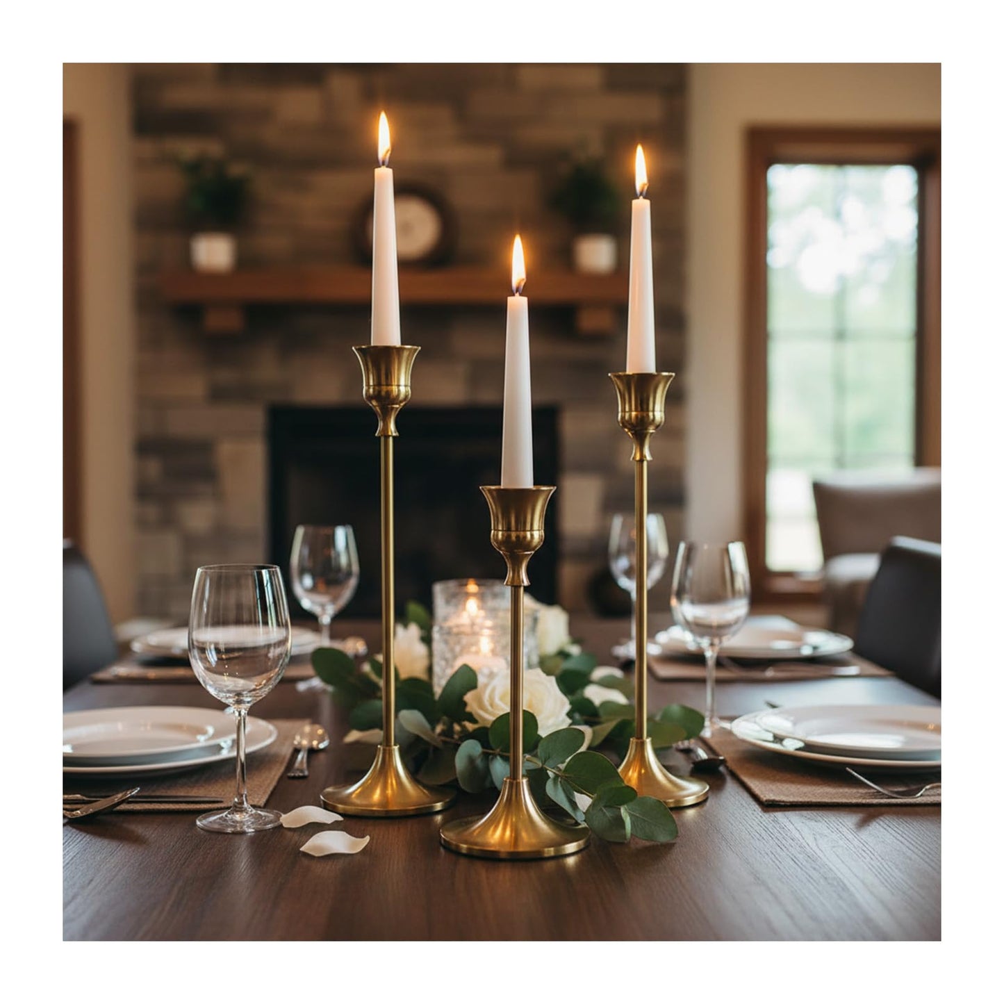 Candle Holder, Modern Minimalist Brass Gold Metal Candlestick Holders, Set of 3 Tall - Elegant Taper Candle Holders for Table Centerpiece, Wedding, Dinner Party Home Decor