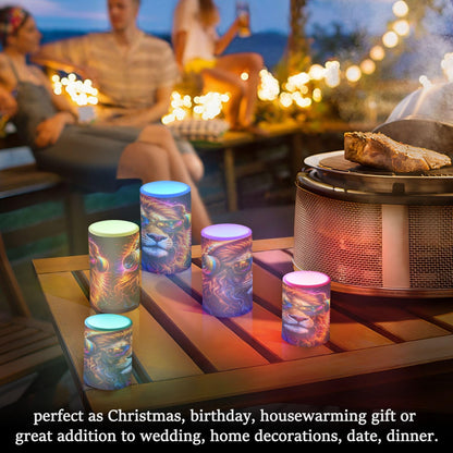 KGLDSNM Neon Lion LED Flameless Flickering Candle with Remote Timer Battery Operated for Indoor Outdoor Party Holiday Home Decor 2 Pack
