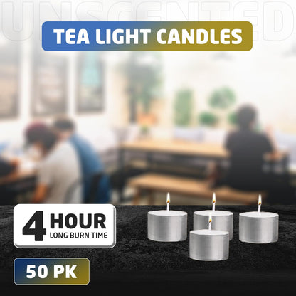 1ABOVE Tea Light Candles 4 Hour Long Burn Time White Unscented. (50 Pack)