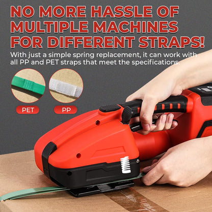 Flyrivergo Automatic Electric Strapping Machine with Long-Lasting 2x4000mAh Battery | 0.4-0.62" Width PP/PET Strapping Tool | Digital Display, Easy to Use for E-Commerce & Warehouse Packaging