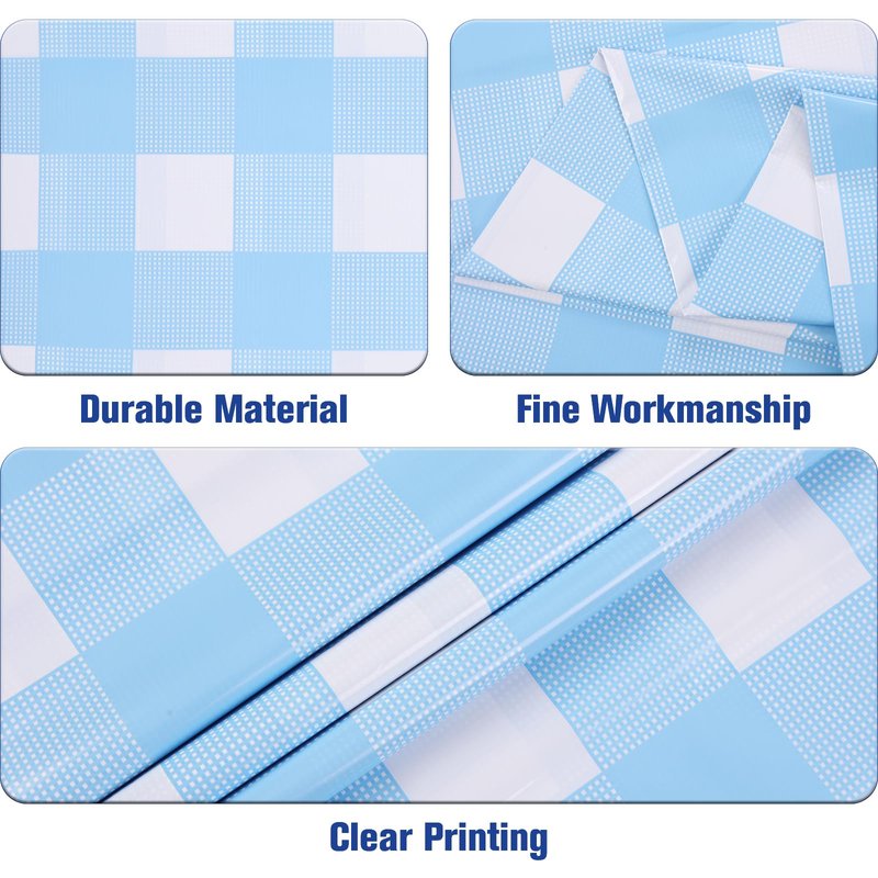 Kesfey 9 Packs Light Blue Gingham Tablecloth Pale Blue and White Checkered Tablecloths 54 x 108 Inches Disposable Plastic Gingham Tablecovers Waterproof Rectangle Picnic Table Cover for Birthday Party