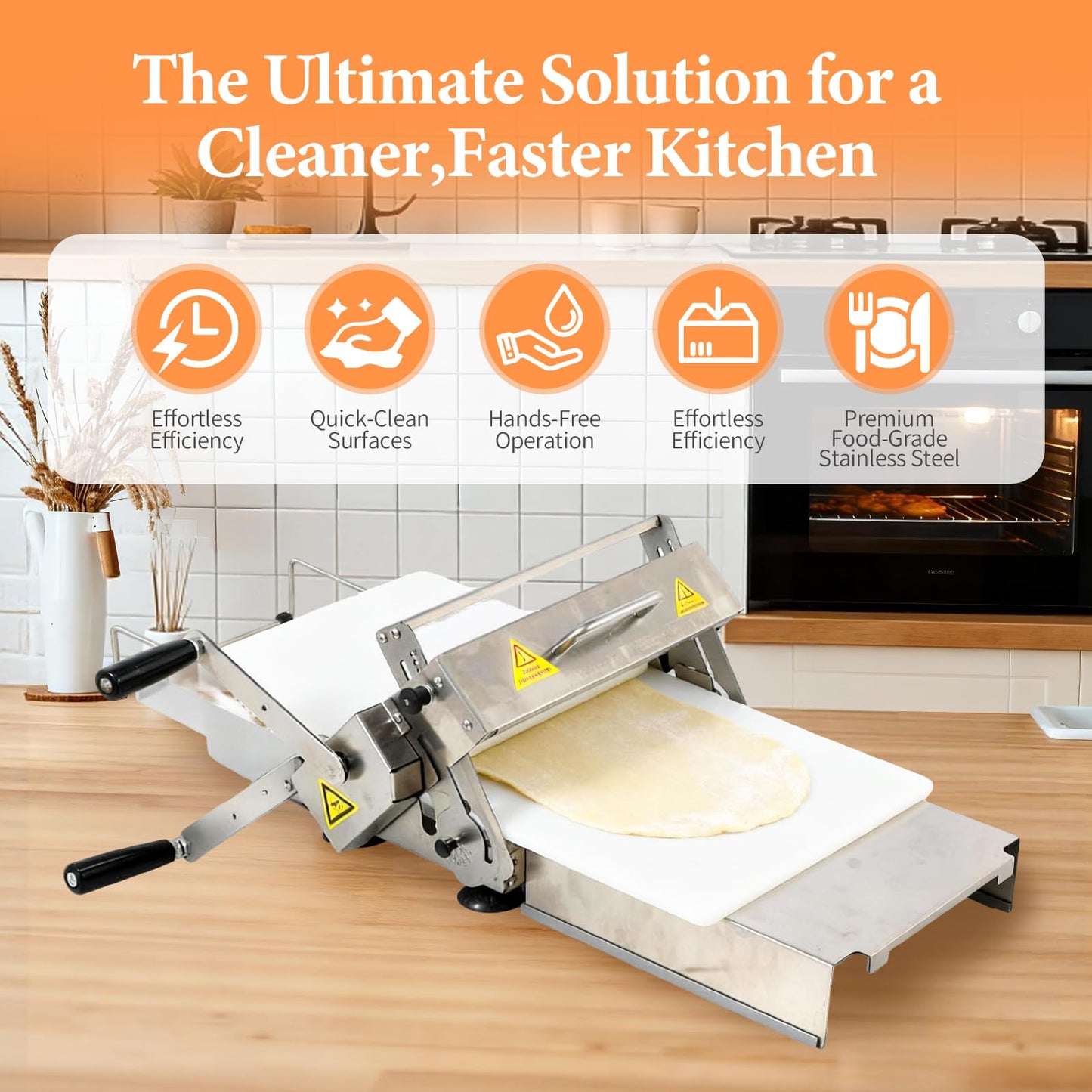 32.6" x 11.8" Folding Manual Dough Sheeter with PE Board – Stainless Steel Countertop Dough Roller Machine, Adjustable Thickness (0–25mm) for Pastry, Pizza, Croissant, Cookie & Pasta