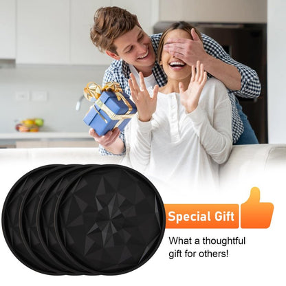 OIAHOMY 8 Pcs Coasters with Holder for Beer, Coffee, Silicone Coaster Set for Table Decor for Kitchen, Bar, Dining Room, Living Room, Housewarming Gifts - Black