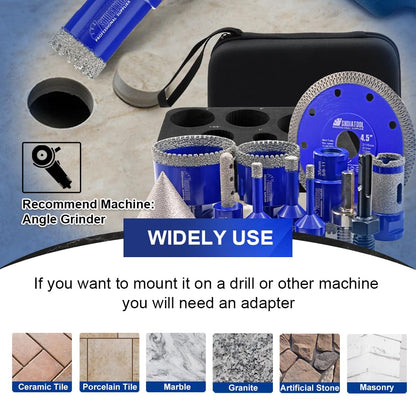 SHDIATOOL Diamond Drill Bits Kit - Core Bits Hole Saw Sets,Mould Guide for Drilling Porcelain Tile Marble Ceramic Granite with Hollow EVA Guide Jig 12pcs(6/8/10/35/50/65/10/25MM/2in/HEX+SDS+4.5in)