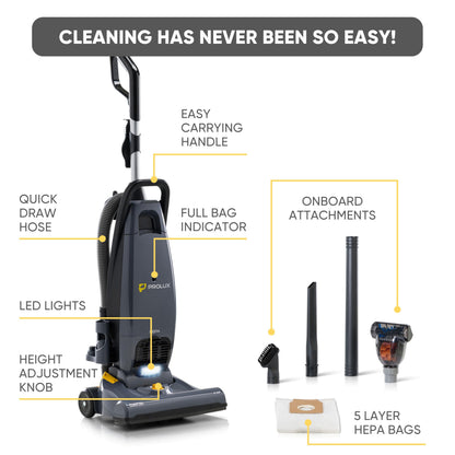 Prolux Phantom Pro Commercial Upright Vacuum Cleaner – HEPA Filtration, Bagged, High-Suction, Deep Cleaning, Lightweight with Onboard Tools only 12lbs Ideal for Business, Professional & Industrial Use
