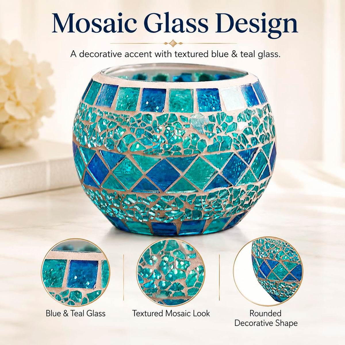 Votive Candle Holder Tea Lights - Glass Candle Holders, Mosaic Tealight Candle Holder, Candle Jar Cup for Wedding Centerpiece Party Table Decorations, Valentines Day Decor