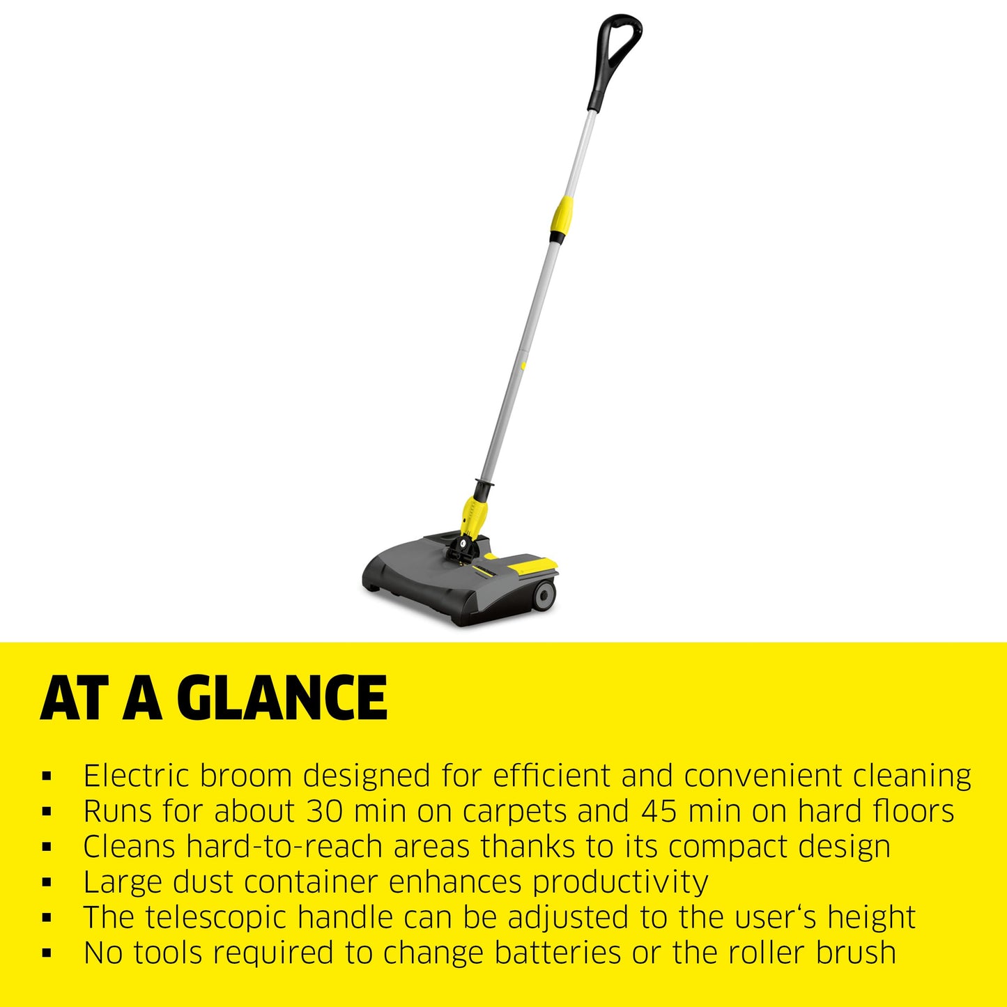 Kärcher EB 30/1 Commercial Electric Broom, Cordless Sweeper, Multi Surface Cleaner, Telescopic Broom Stick, Universal Joint