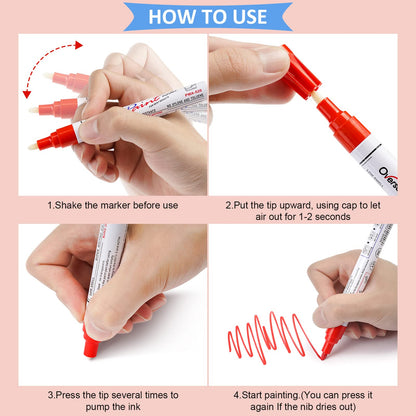 Overseas Red Paint Pens Permanent Markers 24 Pcs, Oil Based Paint Markers Set, Quick Drying, Waterproof, Medium Tip Marker Pens for Metal, Rock, Wood, Plastic, Canvas, Glass, Stone, Rubber, Paper