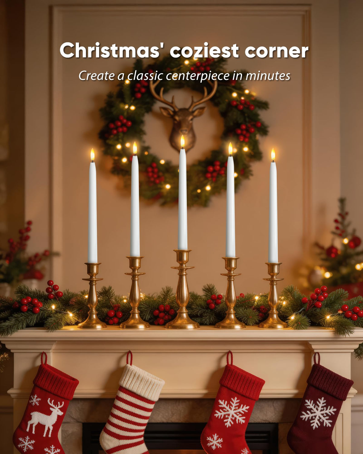 Homemory 11 inches Waxy Flameless Taper Candles with Remote Timer Dimmer, 3 Pcs Battery Operated Taper Candles with Flickering Flame, White LED Candlesticks for Wedding, Christmas Indoor Decoration