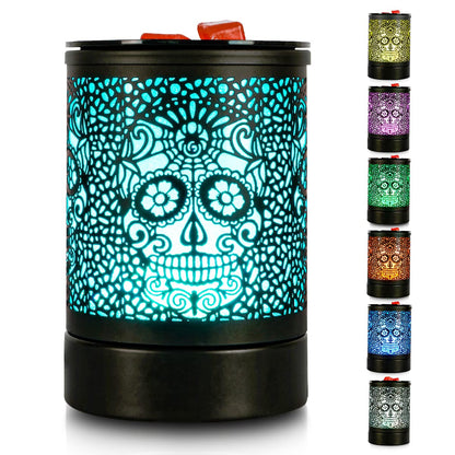 Enaroma Fragrance Wax Melts Warmer with 7 Colors LED Changing Light Classic Black Forest Design Scent Oil Candle Warmer for Home Skull