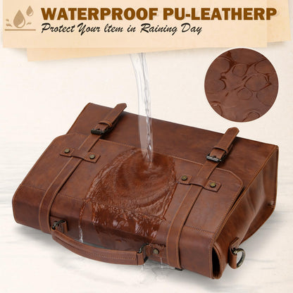RAINSMORE Mens Messenger Bag 17 Inch Waterproof Vintage Leather Laptop Briefcase Large Laptop Bag Satchel Bag Computer Shoulder Bag for Office Business Travel College,Brown