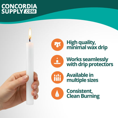 Concordia Supply Church Candles for Candle Light Service Vigil - 5.75" x 1/2" Bulk White Candles for Memorial, Congregational, Shabbat, Wedding, Communion, Baptism & Christmas Ceremonies - Box of 100