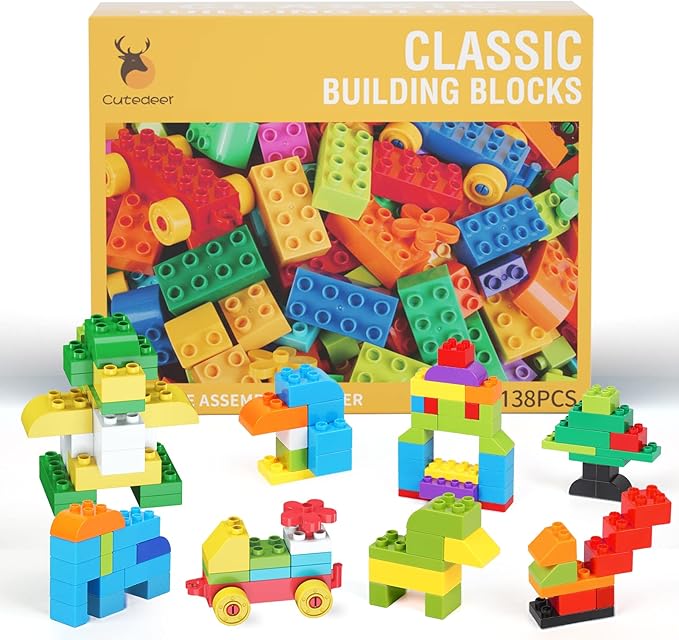 Cutedeer 138 Piece Building Blocks for Kids Toddlers Classic Big Bricks Set Compatible with All Major Brands STEM Large Building Toys with Gift Box for All Ages Boys Girls