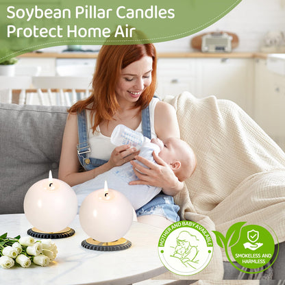 3 Inch Green Round Ball Candles,Elegant Round Pillar Candles,Hand-Poured Natural Soy Candles,26 H Long Burning Time-Dripless Smokeless Candle Dinner Table,for Wedding,Christmas Home Decor 4 Pack