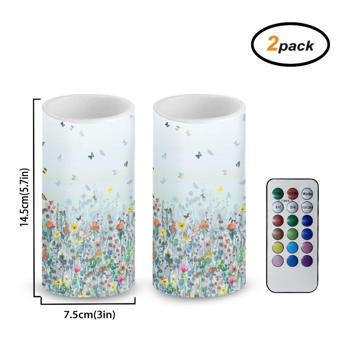 NETILGEN Flameless Candles LED Battery Operated Candles with Realistic Set of 2 with 18 Key Remote Control Timer Dancing Flame Pillar Candles for Home Farmhouse, Flower Butterfly Blue