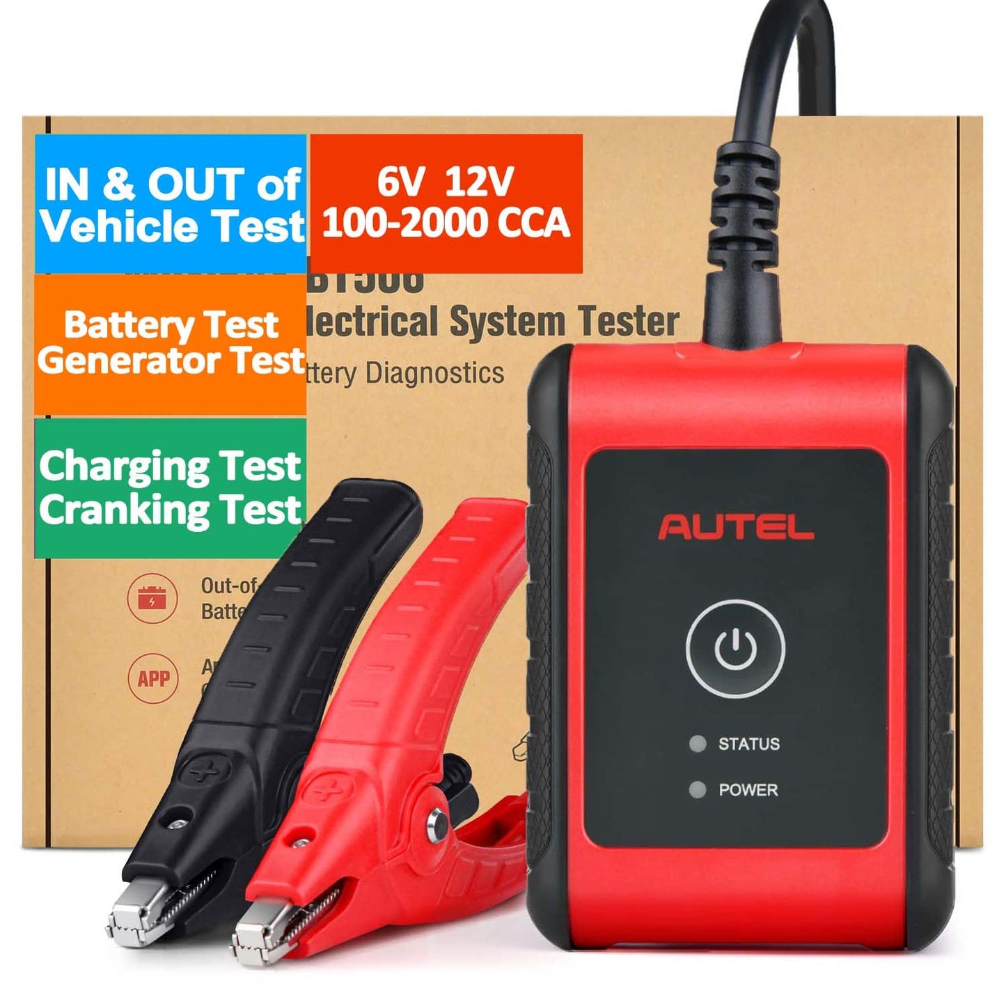 Autel MaxiBAS BT506 Car Battery Tester, Lite of BT508/BT608 Analyzer, 6v 12v 100-2000 CCA, Adaptive Conductance, Cranking Charging System Test, Work w/Autel Scanners & iOS/Android, Free Updates